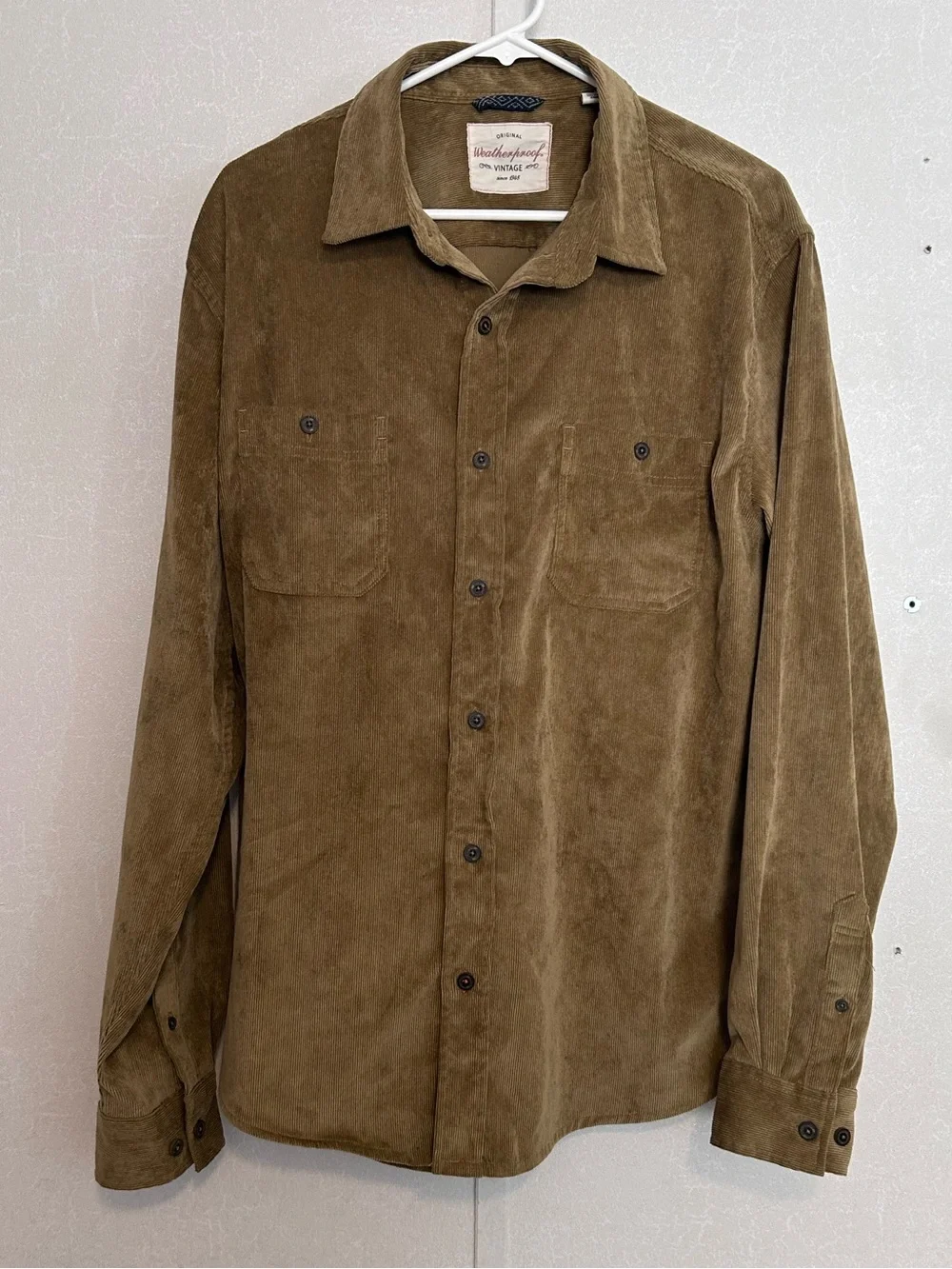 Weatherproof Vintage-|Inspired Olive Corduroy Button-Down Shirt | Size Large